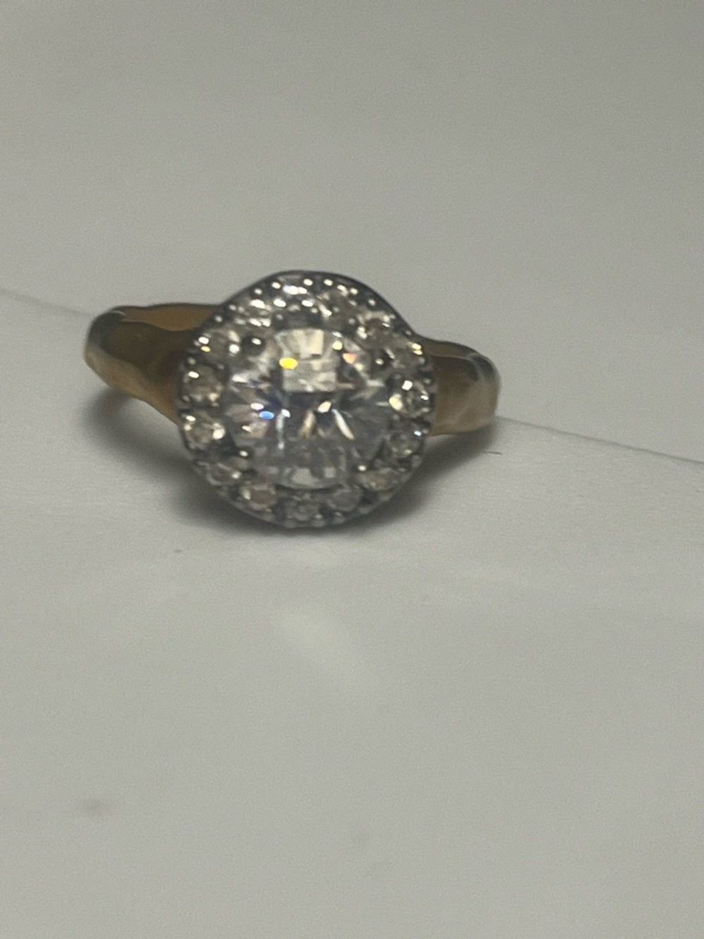 Classic Gold & Silver Halo Solitaire Ring with Clear Center Stone
